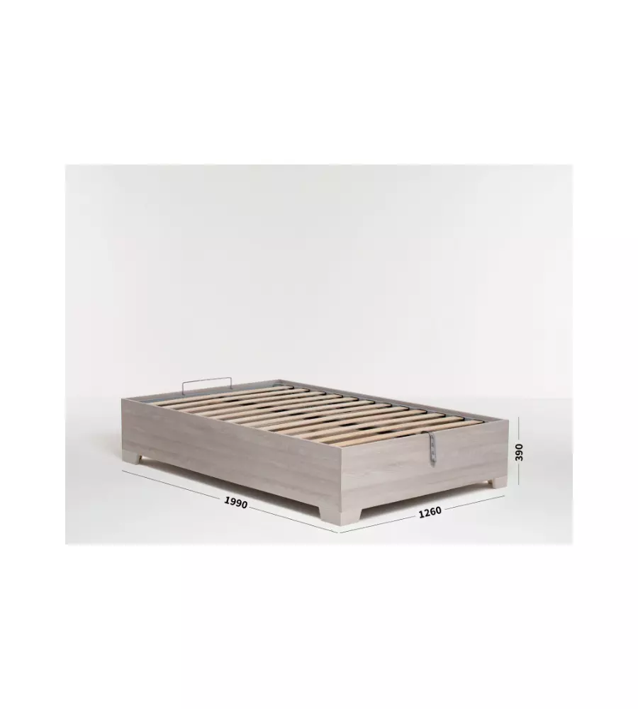 Letto piazza e mezza contenitore con piedini 'bed box' olmo naturale 120x190 cm